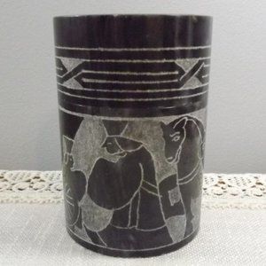 Vintage Etched Stone Round Trinket Jar with Lid